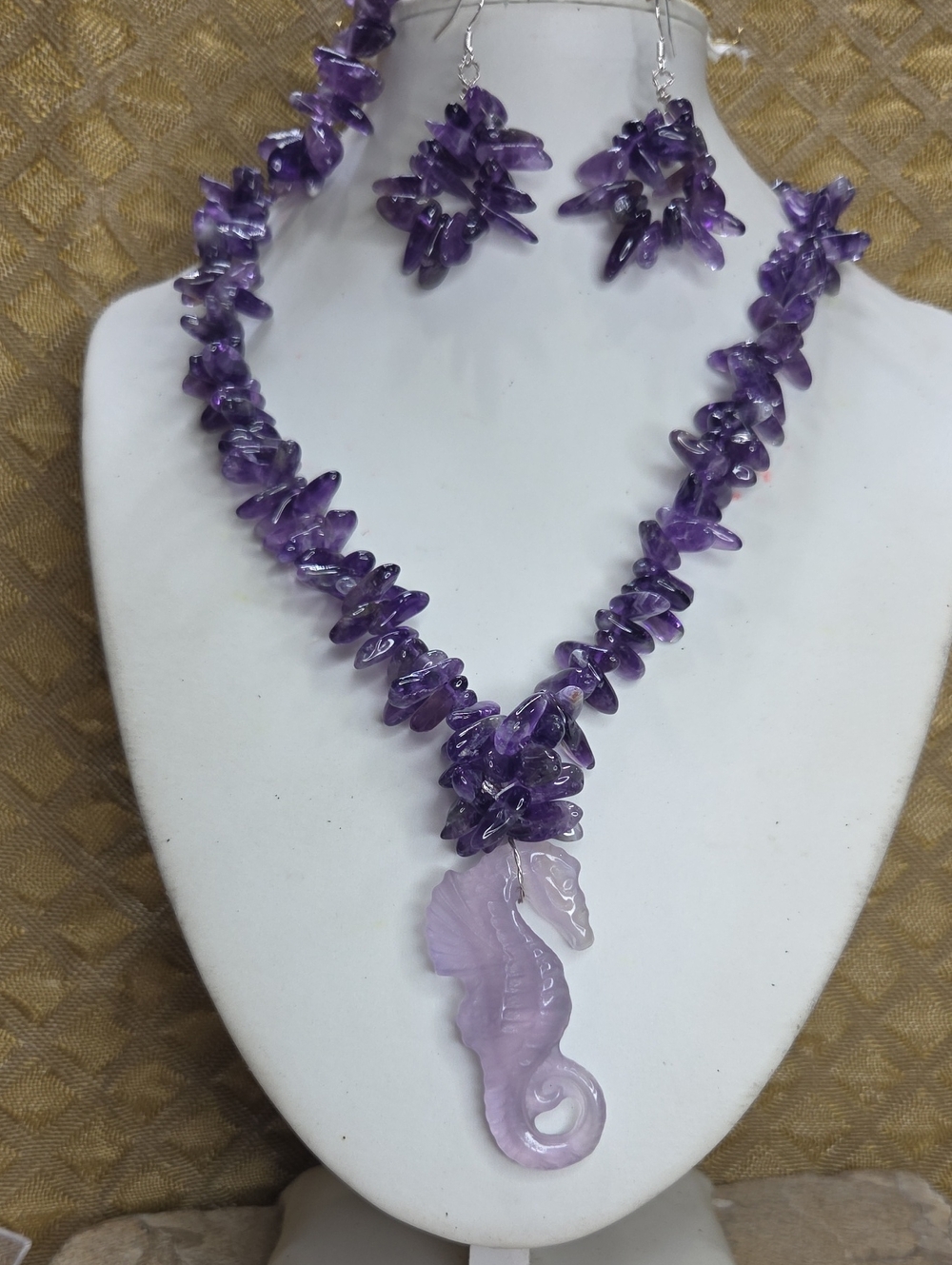 925 Sterling Silver Purple Amethyst Necklace Bracelet Earring Set Seahorse